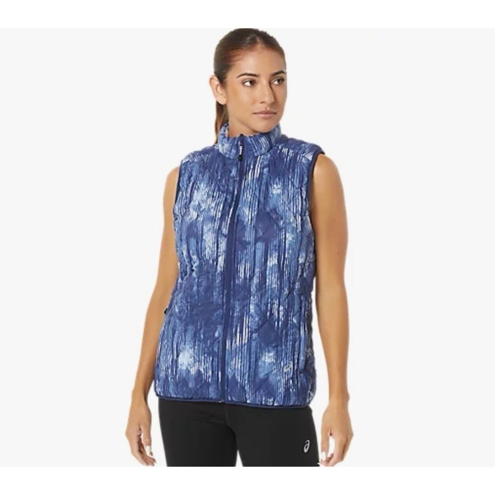 ASICS WOMEN'S REVERSE INSULATED‎ PUFFER VEST Tie Dye/ Soft Blue Medium NWT